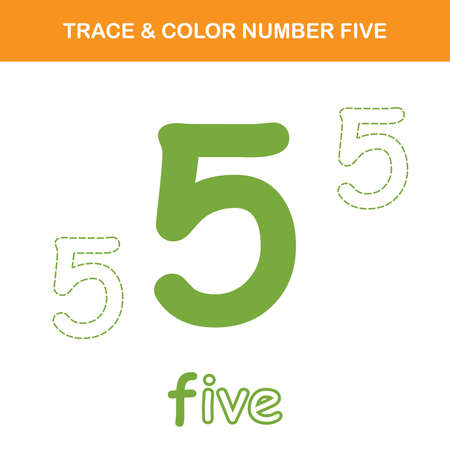 Trace & color number 5 worksheet. Easy worksheet, for children in preschool, elementary and middle school.のイラスト素材