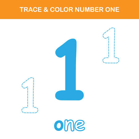 Trace & color number one worksheet. Easy worksheet, for children in preschool, elementary and middle school.のイラスト素材