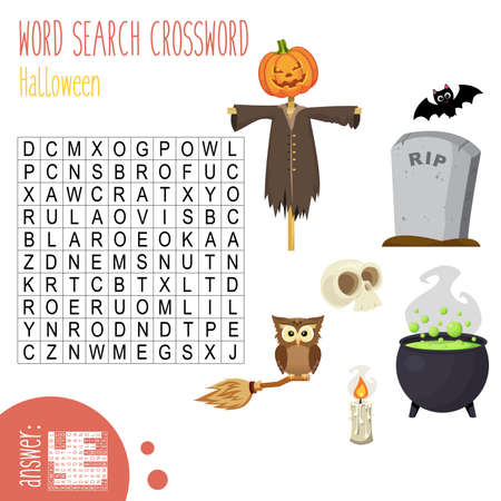Easy word search crossword puzzle '--', for children in elementary and middle school. Fun way to practice language comprehension and expand vocabulary. Includes answers. Vector illustration.のイラスト素材
