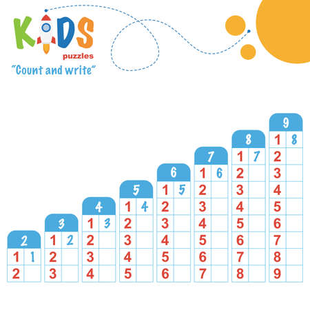 Easy colorful math count and write worksheet practice for preschool and elementary school kids.のイラスト素材