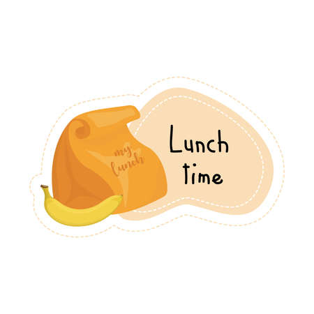 Back to School cartoon lunch bag lunch time sticker, illustrationのイラスト素材