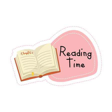 Back to School cartoon book reading time sticker, vector illustrationのイラスト素材