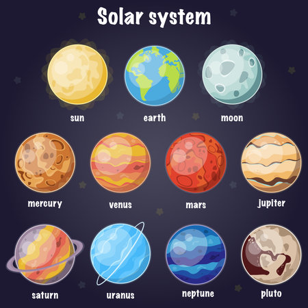 Cartoon solar system illustration poster. Vector illustration.