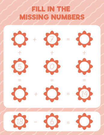 Fill in the missing numbers. Printable maths worksheet practice page. Count and write.のイラスト素材