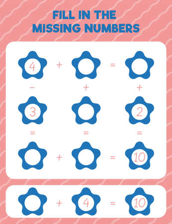 Fill in the missing numbers. Printable maths worksheet practice page. Count and write.のイラスト素材