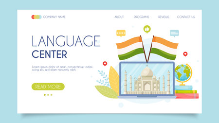 India language center. Online school. Landing page concept. Flat design, vector illustration.のイラスト素材