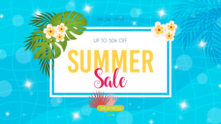 Summer sale flyer. Hello summer pool background. Vector illustrationのイラスト素材
