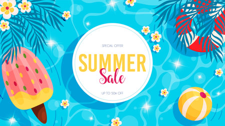 Summer sale flyer. Hello summer pool background. Vector illustrationのイラスト素材
