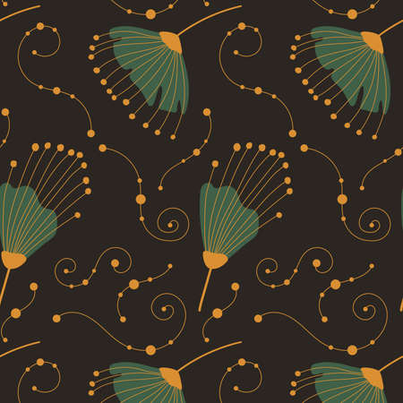 Exotic abstract foliage floral seamless pattern. Vector illustrationのイラスト素材