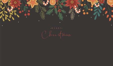 Merry Christmas background with floral foliage decorationsのイラスト素材