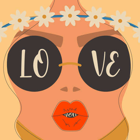 Valentines day greeting card concept template in flat design, with hand drawing illustrations and letteringのイラスト素材