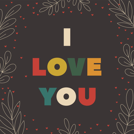 Valentines day greeting card concept template in flat design, with hand drawing illustrations and letteringのイラスト素材