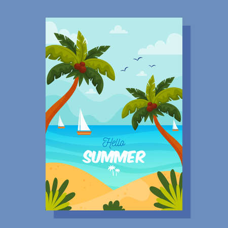 Hello Summer card. Vector illustration concept.のイラスト素材