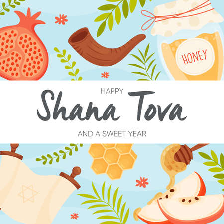 Happy Rosh Hashanah day, Shana Tova greeting card. Vector illustrationのイラスト素材