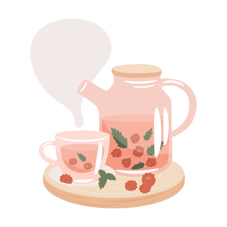 Raspberry and mint tea. Vector illustration.のイラスト素材