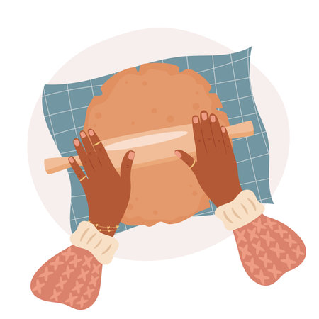 Woman making a dough for Christmas cookies. Vector illustrationのイラスト素材