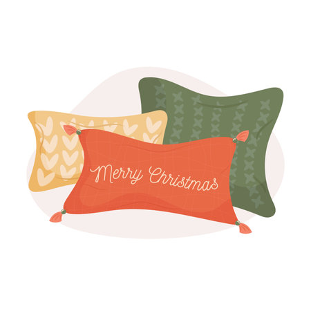 Merry Christmas cushions set. Vector illustrationのイラスト素材
