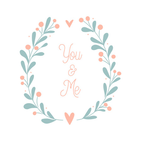 You and me floral wreath. Valentine's day card concept. Vector Illustrationのイラスト素材