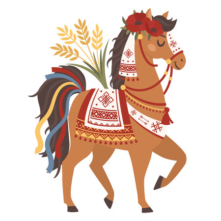 Ukrainian folk style Christmas horse for 2026 lunar yearのイラスト素材