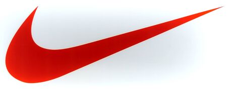 Minsk, Belarus - november 1, 2019: Nike brand red icon on white background. Nike American company, a world-renowned manufacturer of sports clothing and footwearのeditorial素材
