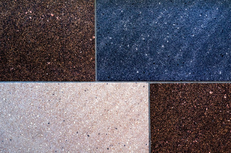 Abstract brown, blue, beige square pixel mosaic background.
