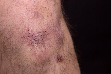 bruise and bruise on a man knee
