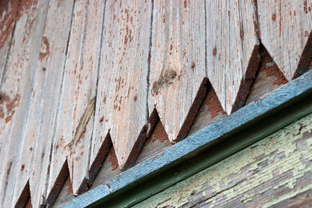 wooden fragment of an old house in perspective from an angle