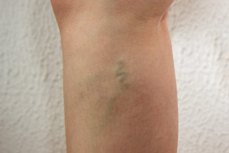 varicose veins on a woman leg, a node under the knee, the first degree of the disease