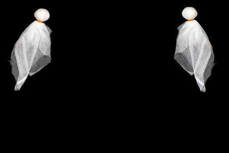 Halloween crafts, ghost isolate on black background with copy space for text. halloween concept....