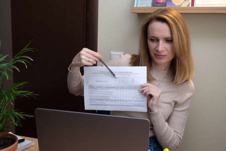 young business woman student teacher tutor video conference calling on laptop computer talk by...