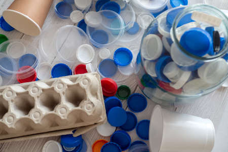 Waste sorting at home. Plastic waste for recycling. Zero waste and eco friendly deliberate sorting...