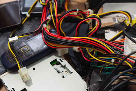 Hazardous E-Waste Recycling. Household electrical and scrapped electronic devices. Sorting,...