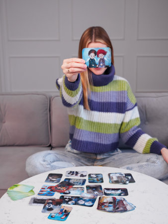 Psychotherapist using Metaphorical associative cards on psychological reception. alternative methods of psychotherapy. projective psychological technique. Minsk, Belarus, January, 16, 2023のeditorial素材