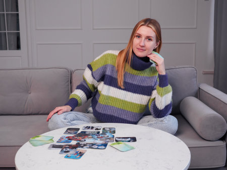 Psychotherapist using Metaphorical associative cards on psychological reception. alternative methods of psychotherapy. projective psychological technique. Minsk, Belarus, January, 16, 2023のeditorial素材