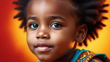 Little african american kid girl on blurred abstract background. Portrait photography happy cute childの素材