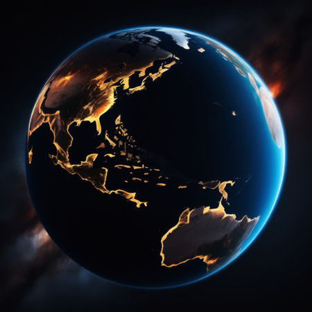 The globe is on fire. Planet in global warming concept. Earth climate changeの素材