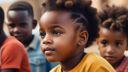 African american kids on sunny natural background. Portrait happy cute afro children. Family love and relationship sibling conceptの素材