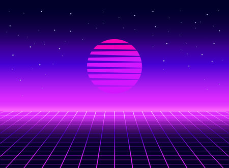 Retro 80s Sci-Fi Background. Vector Illustration.のイラスト素材