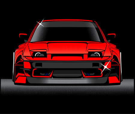 red sports car on a black background. Vector illustration.のイラスト素材