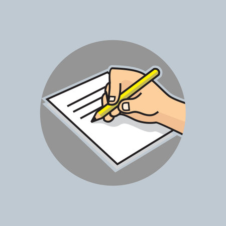 Hand writing with pencil on paper. Vector illustration in flat style.のイラスト素材