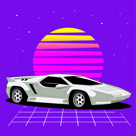 Sport car on a background of the solar planet. Vector illustration.のイラスト素材