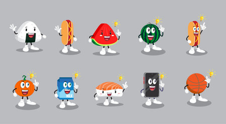 Set of cartoon character of smart phone with various expressions. Vector illustrationのイラスト素材