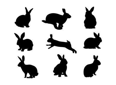 Rabbits. Set of silhouettes of rabbits. Vector illustration.のイラスト素材
