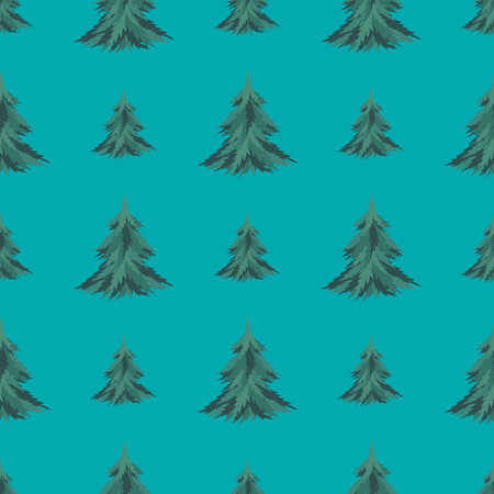 Evergreen fir seamless pattern on blue background.のイラスト素材