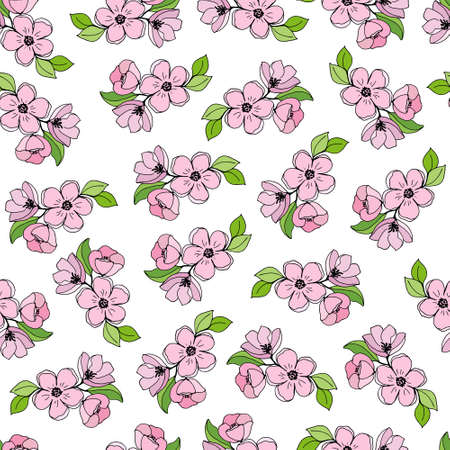 Seamless pattern with pink cherry sakura flowers vector illustration for festive design.のイラスト素材