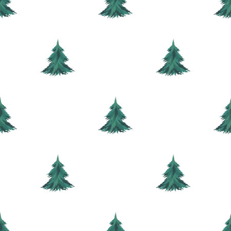 Festive Christmas seamless pattern with a print of fir trees on a white background.のイラスト素材