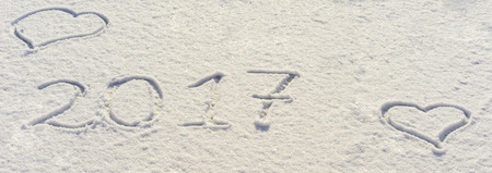 2017 new year written in flour on the wooden backgroundの写真素材