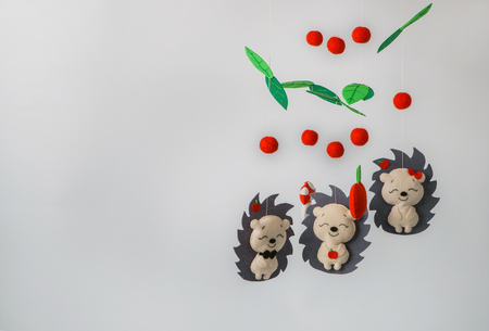 mobile with different toys in the form of animals.の写真素材