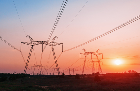 silhouette of high voltage electrical pole structure.の写真素材
