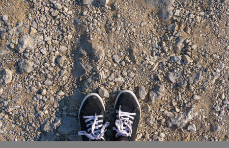 Conceptual image of legs . Feet shoes walking in outdoor. Youth Selphie Modern hipster.